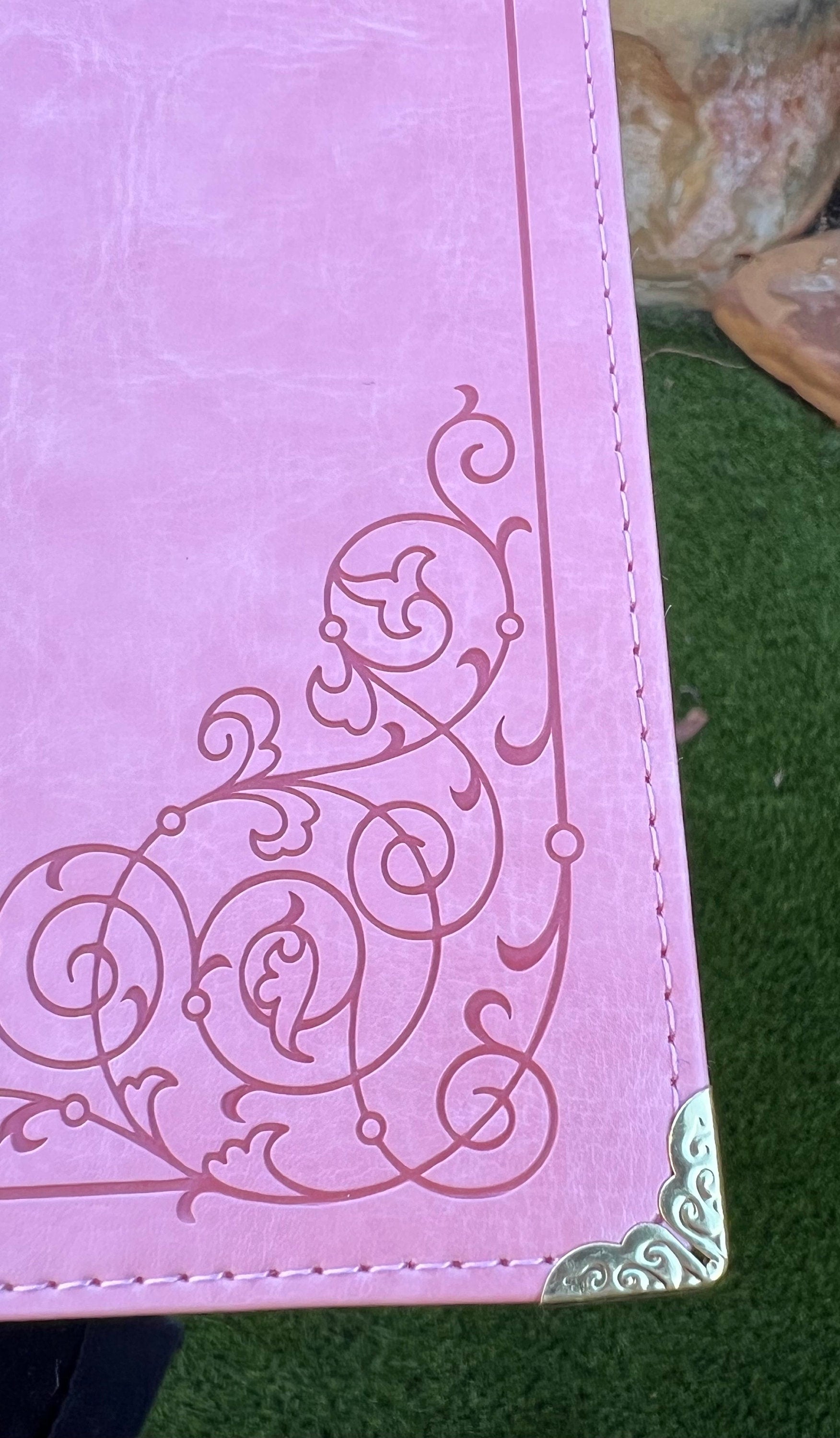 Beautifully Simple KJV Pink Leather Soft Giant Print Bible with Decorative/ Protective Gold Corners and Custom Name Option