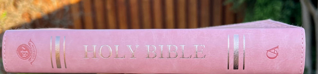 Beautifully Simple KJV Pink Leather Soft Giant Print Bible with Decorative/ Protective Gold Corners and Custom Name Option