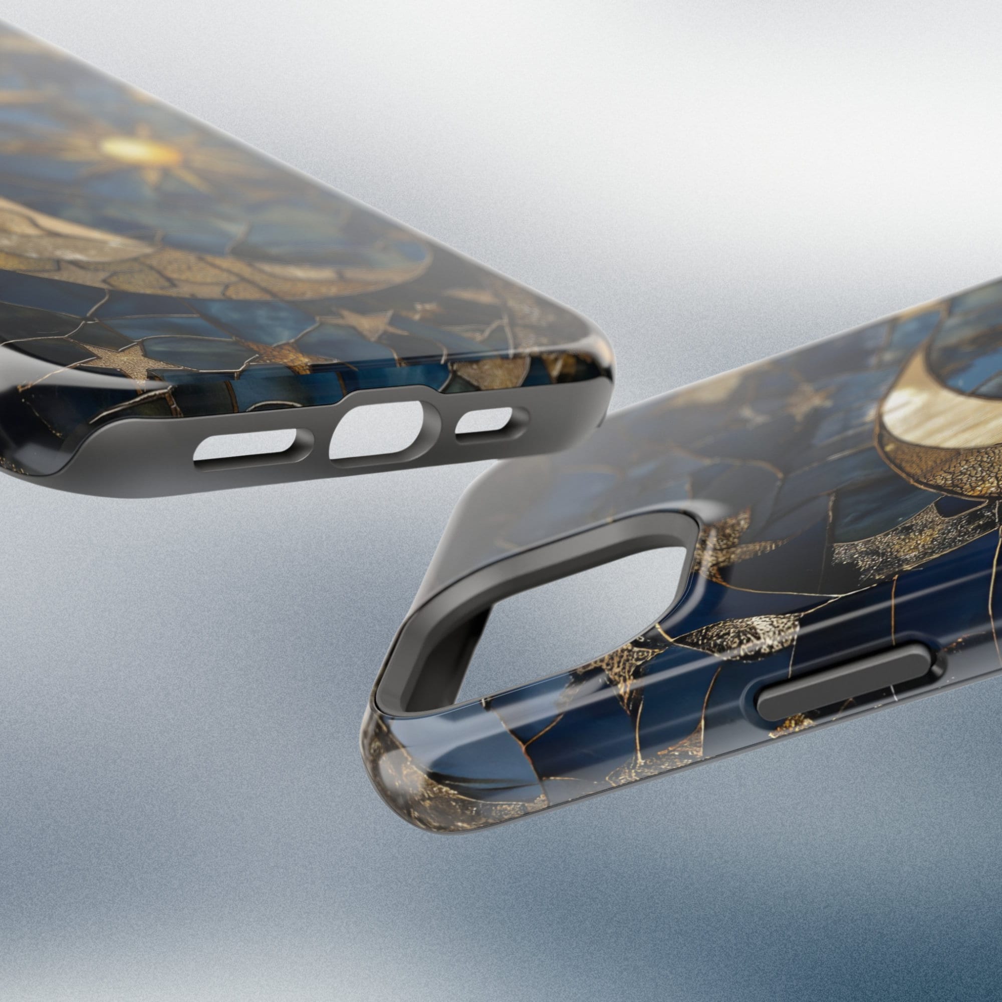 Moon and Stars Phone Case, Celestial Phone Cover Magsafe Compatible Starry Night Sky Space Lover Gift for iPhone 15 14 13 Faux Stained Glass