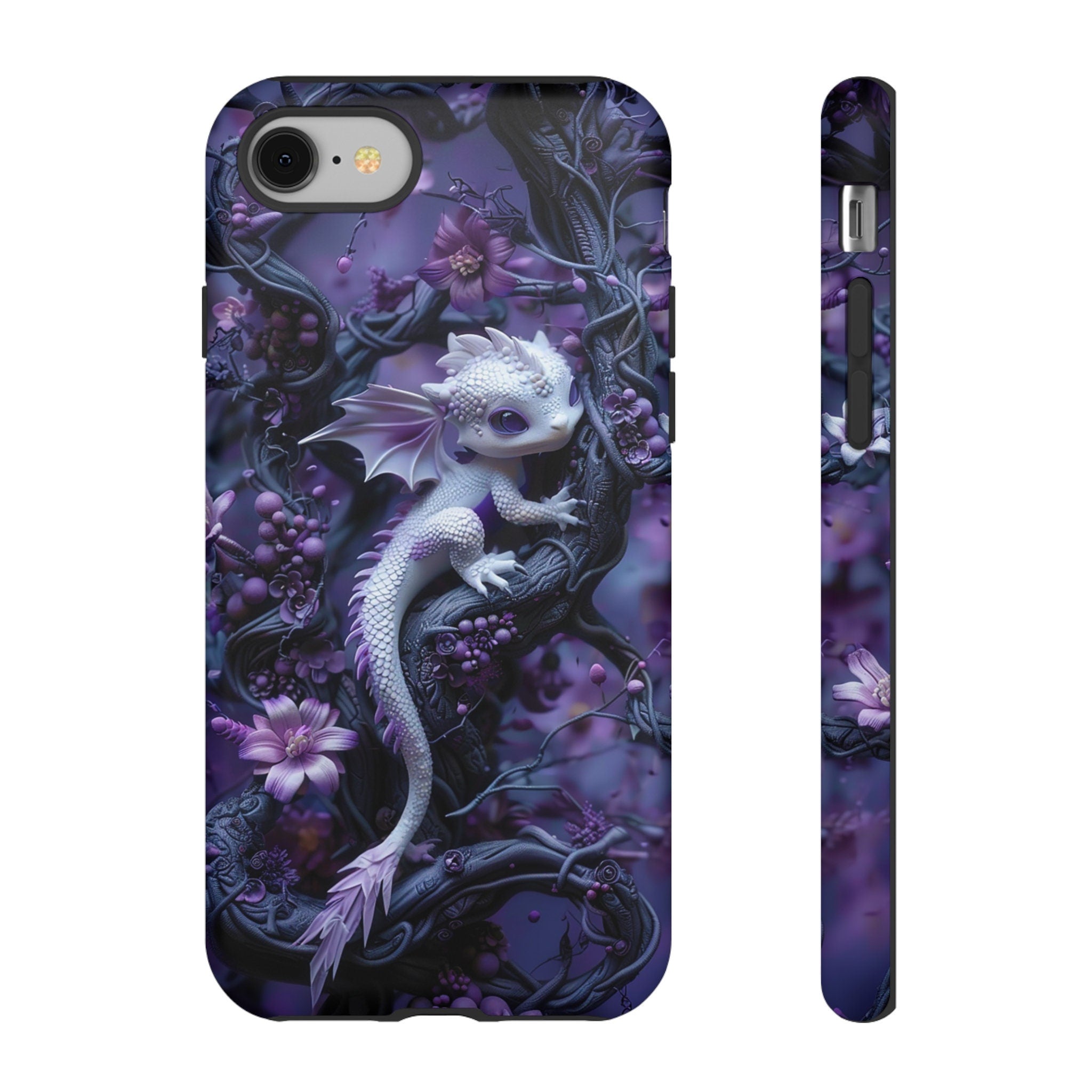 Cute 3D Baby Dragon Lavender Floral Phone Case | Purple Baby Dragon Phone Cover | iPhone 15 Pro Max Pixel 8 Samsung Galaxy S24 Plus Ultra