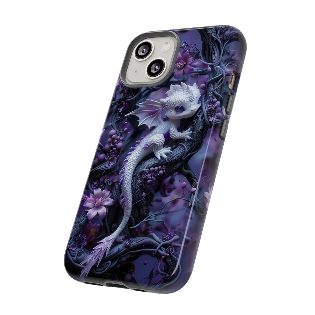 Cute 3D Baby Dragon Lavender Floral Phone Case | Purple Baby Dragon Phone Cover | iPhone 15 Pro Max Pixel 8 Samsung Galaxy S24 Plus Ultra
