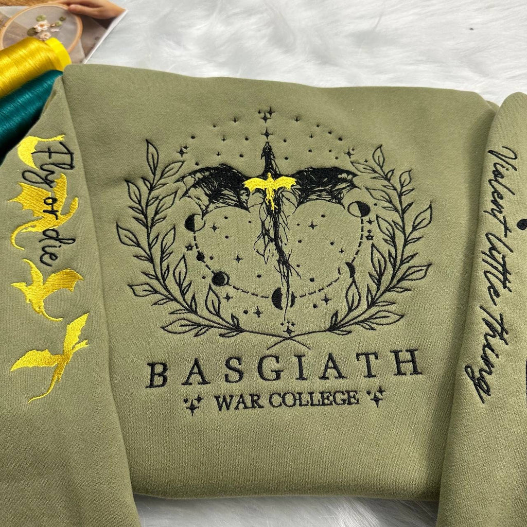 Fourth Wing Embroidered Sweatshirt,Custom Basgiath War College, Dragon Rider,Violet Sorrengail,Rebecca Yorros,Xaden Riorson,Fantasy Reader