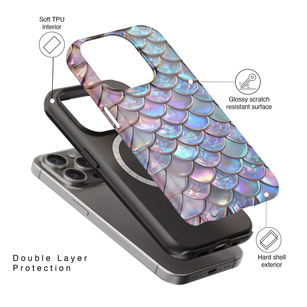 iPhone Case with Iridescent Mermaid Scale Pattern Design • Magsafe Phone Case • For iPhone 15, 14, 13, 12, 11, XR, XS, Pro, Max, Mini