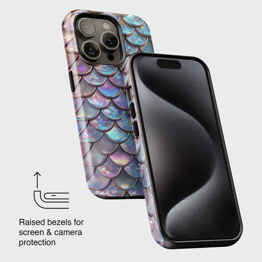 iPhone Case with Iridescent Mermaid Scale Pattern Design • Magsafe Phone Case • For iPhone 15, 14, 13, 12, 11, XR, XS, Pro, Max, Mini