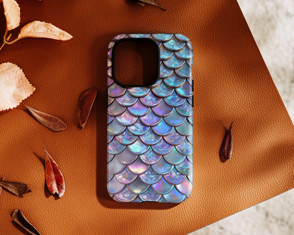 iPhone Case with Iridescent Mermaid Scale Pattern Design • Magsafe Phone Case • For iPhone 15, 14, 13, 12, 11, XR, XS, Pro, Max, Mini