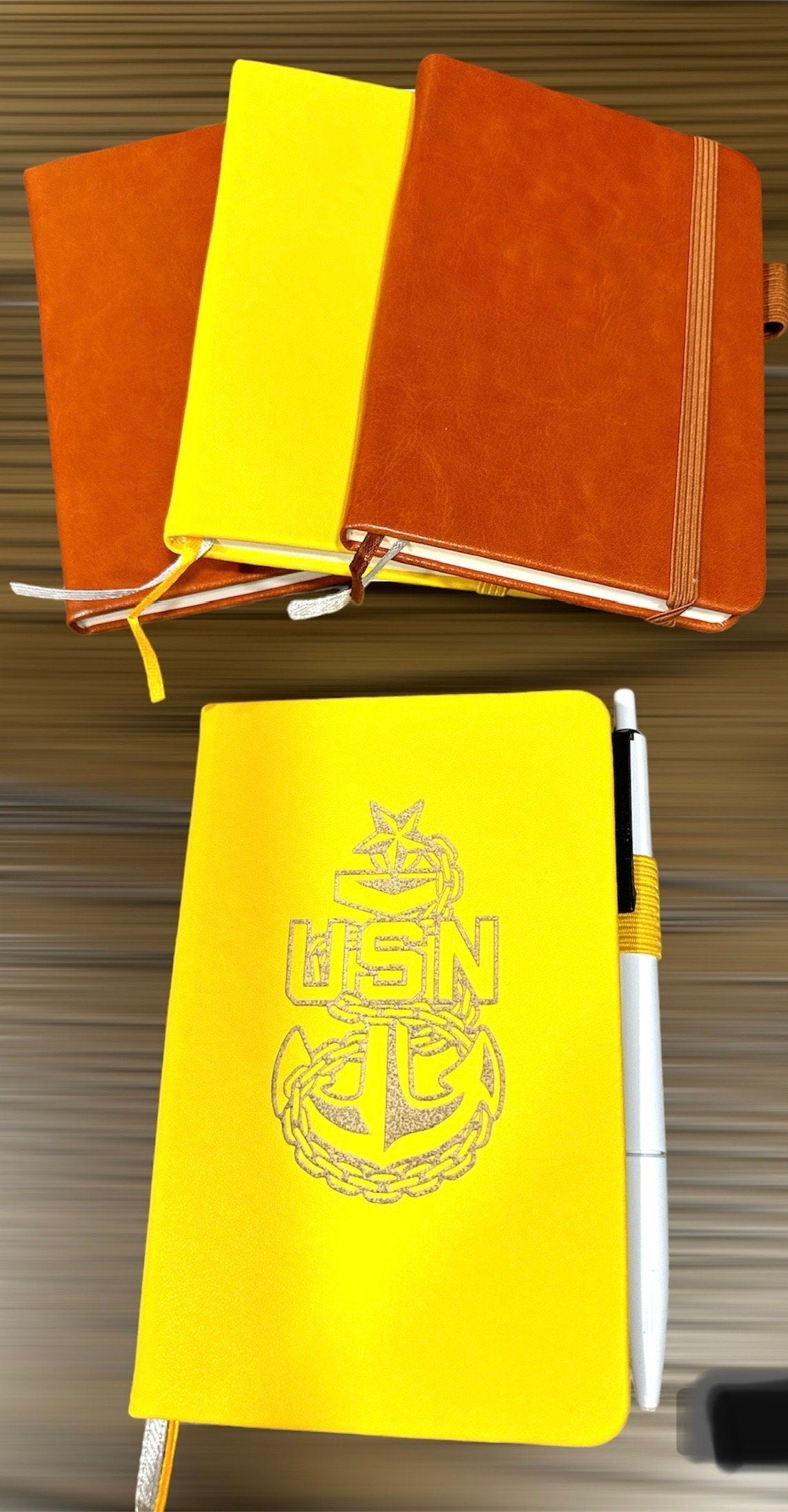 Custom/ Personalized mini Note book with Pen.  laser engraved US Navy. Laser Engraved Notebook customized.