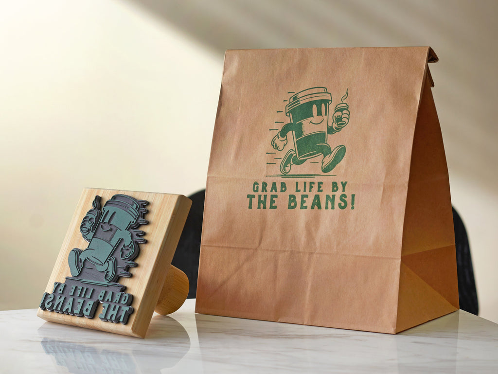 Custom Logo Wood Stamp for Business, Coffee Cup Stamp, Wedding Stamp with Ink Pad, Small Business Rubber Stamps, Kraft Paper Bag Branding, Small & Large Stamps for Mailers