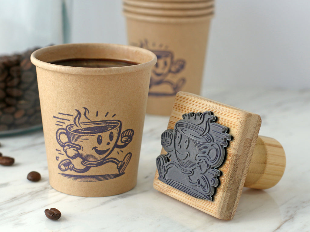 Custom Logo Wood Stamp for Business, Coffee Cup Stamp, Wedding Stamp with Ink Pad, Small Business Rubber Stamps, Kraft Paper Bag Branding, Small & Large Stamps for Mailers