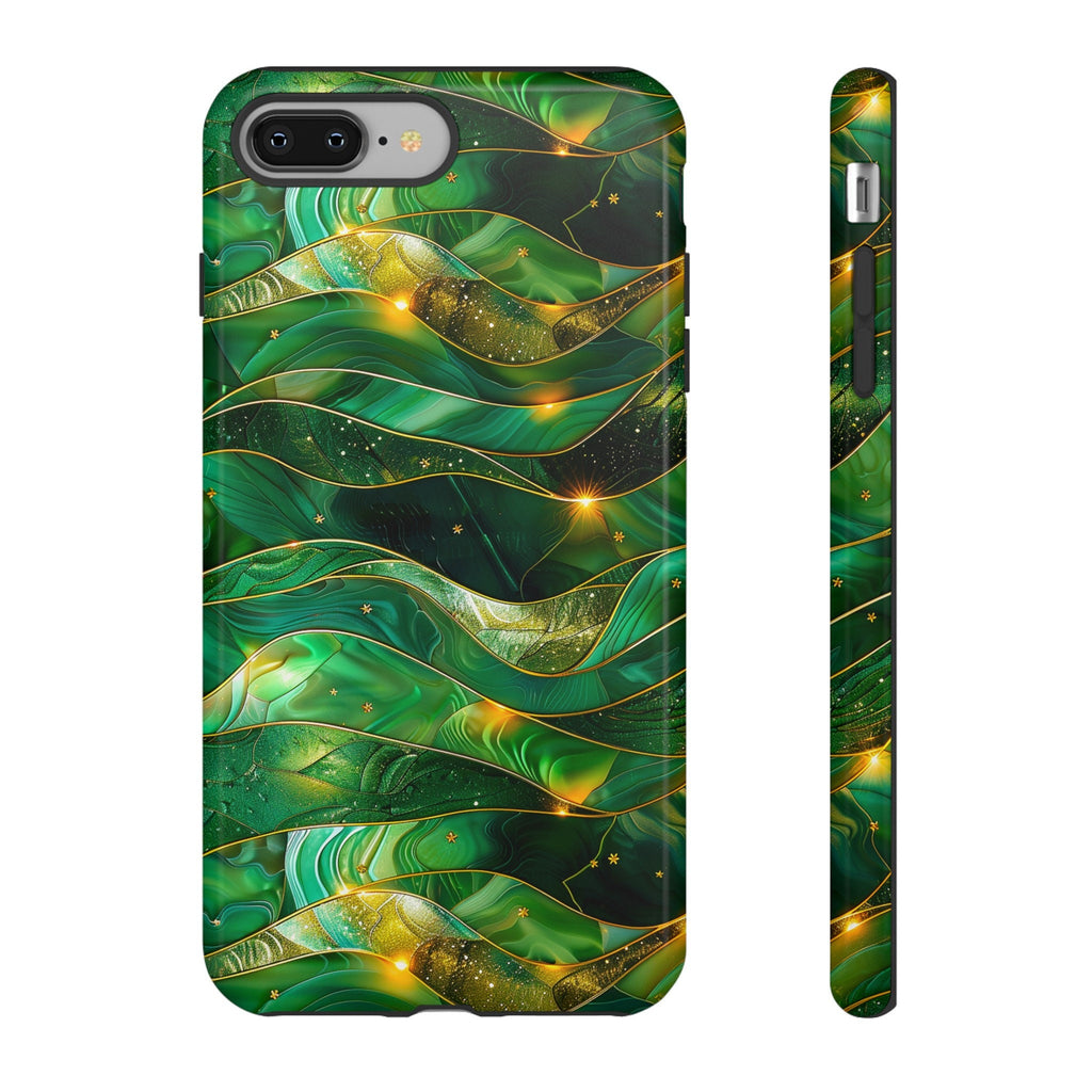 Green Stained Glass Celestial Phone Case | Emerald Gold Faux Stain Glass Stars Phone Cover | iPhone Pro Max | Pixel Pro | Samsung Ultra Plus