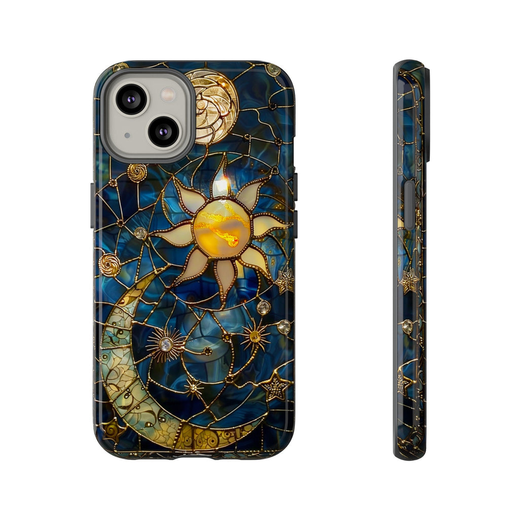 Celestial Stained Glass Moon and Stars Phone Case | Faux Stain Glass Starry Night Sky Design Phone Cover | iPhone 15 | Pixel 8 | Samsung S24