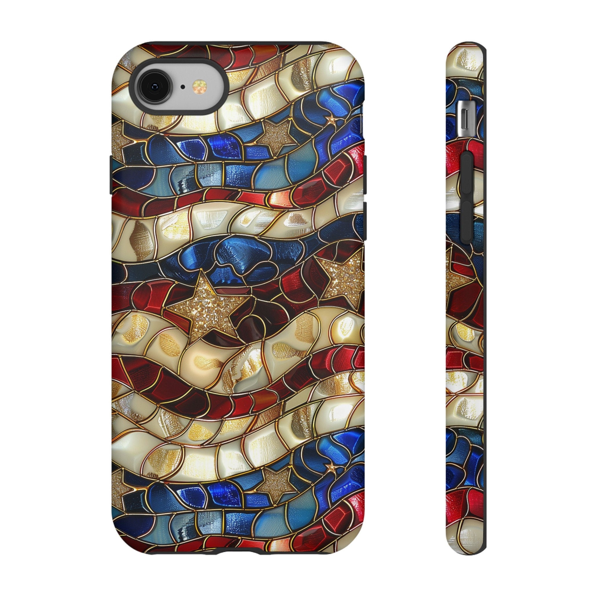 Red White Blue Stained Glass Phone Case | 4th Of July American Flag Design | iPhone 15 14 Pro Max, Google Pixel 8 7, Samsung Galaxy S24 S22