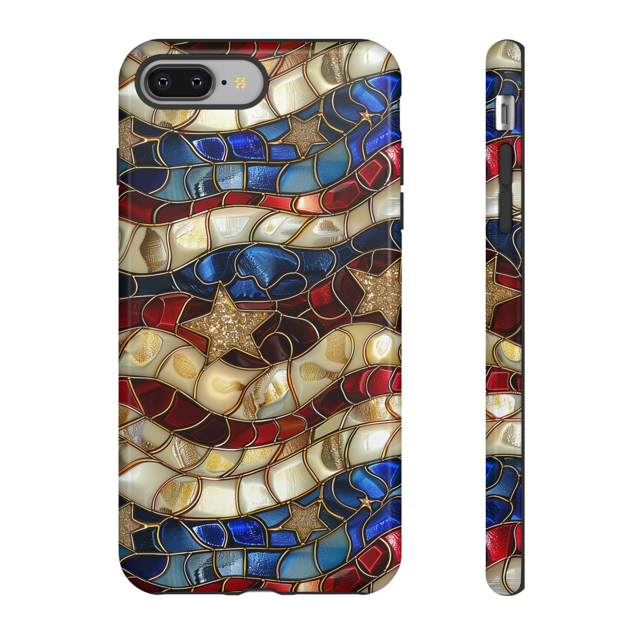Red White Blue Stained Glass Phone Case | 4th Of July American Flag Design | iPhone 15 14 Pro Max, Google Pixel 8 7, Samsung Galaxy S24 S22