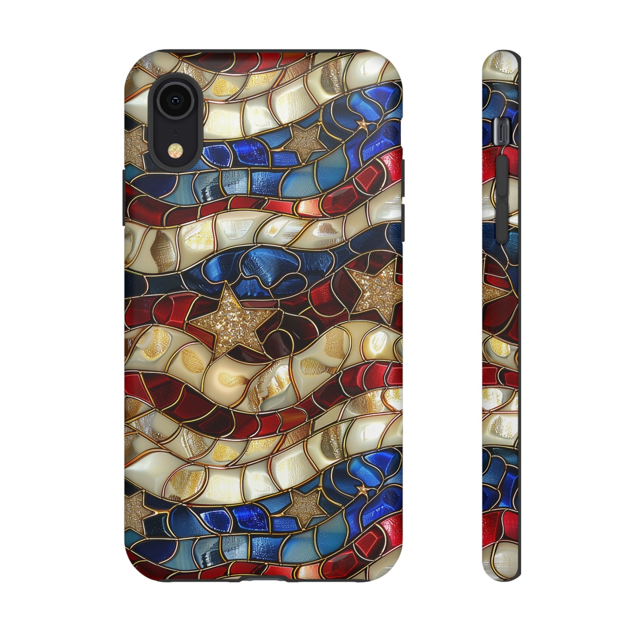 Red White Blue Stained Glass Phone Case | 4th Of July American Flag Design | iPhone 15 14 Pro Max, Google Pixel 8 7, Samsung Galaxy S24 S22