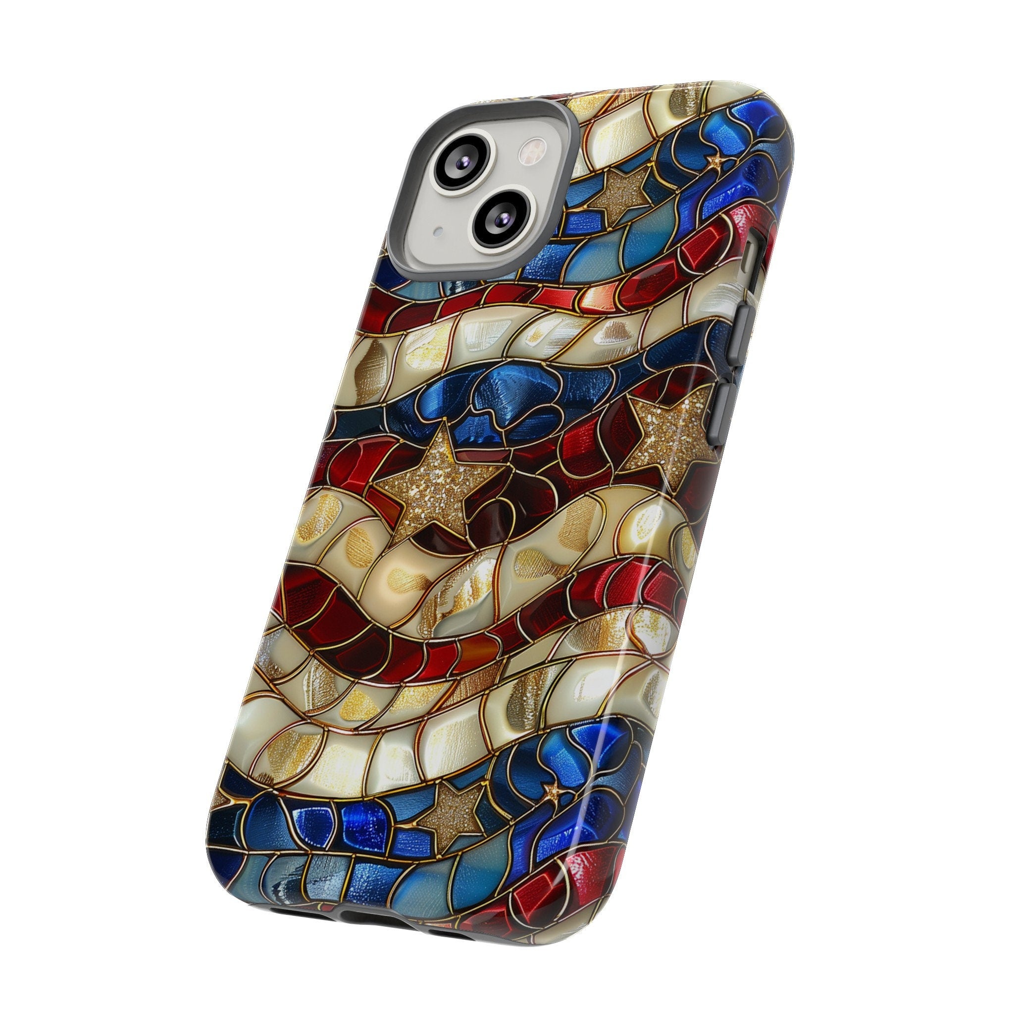 Red White Blue Stained Glass Phone Case | 4th Of July American Flag Design | iPhone 15 14 Pro Max, Google Pixel 8 7, Samsung Galaxy S24 S22