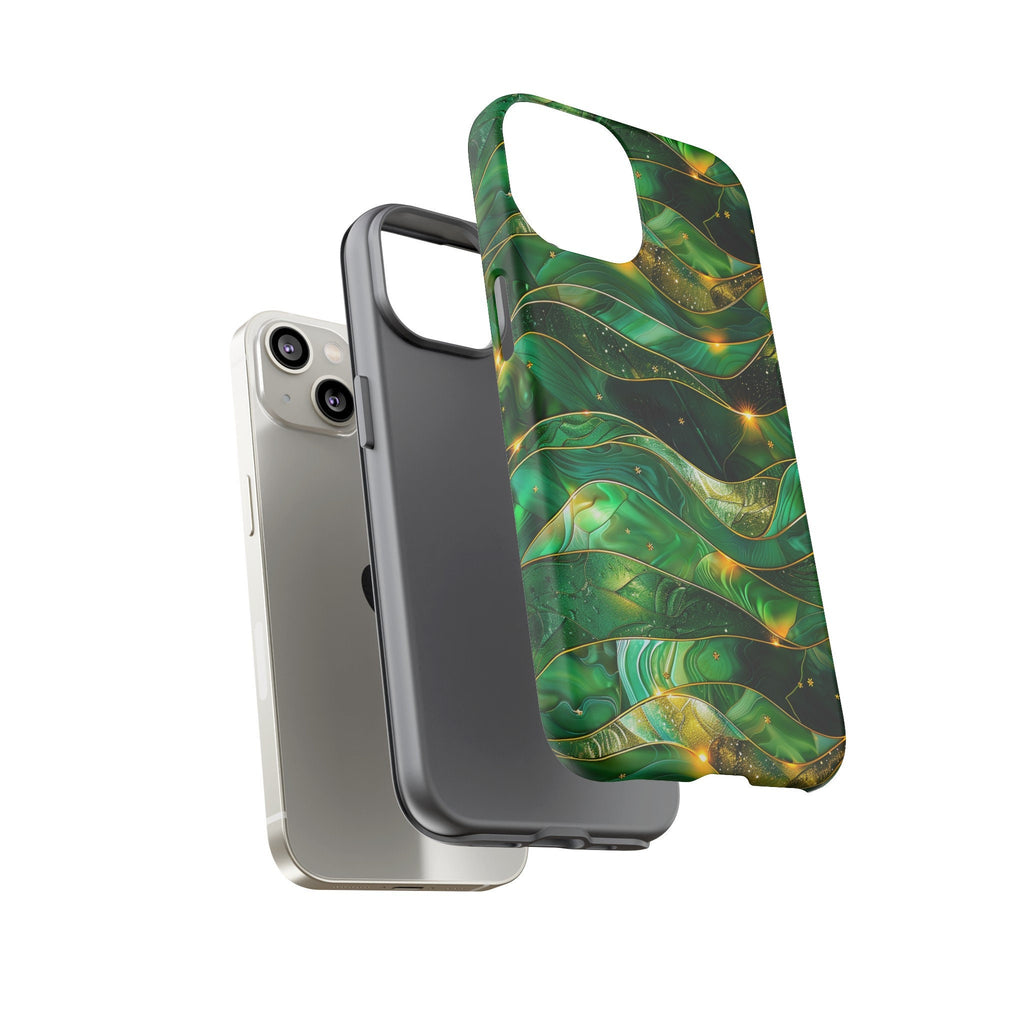 Green Stained Glass Celestial Phone Case | Emerald Gold Faux Stain Glass Stars Phone Cover | iPhone Pro Max | Pixel Pro | Samsung Ultra Plus