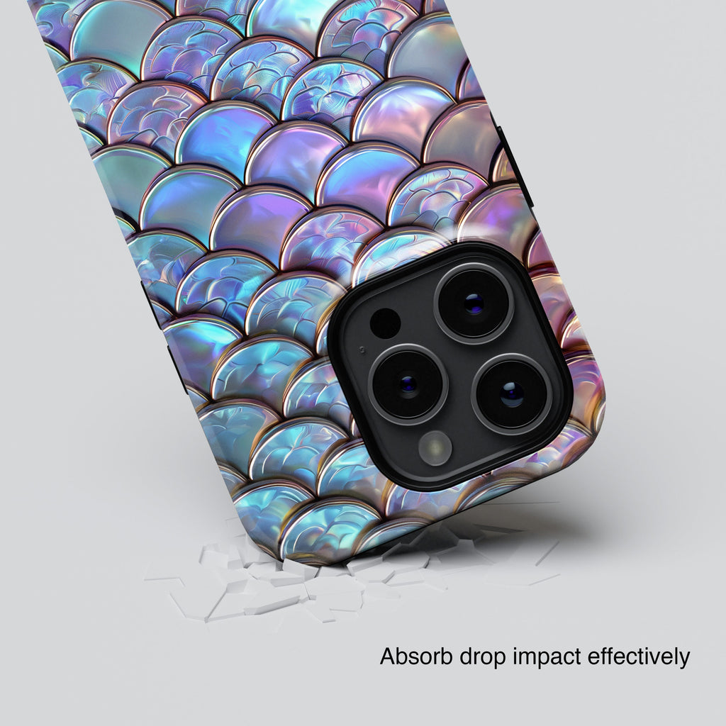 iPhone Case with Iridescent Mermaid Scale Pattern Design • Magsafe Phone Case • For iPhone 15, 14, 13, 12, 11, XR, XS, Pro, Max, Mini