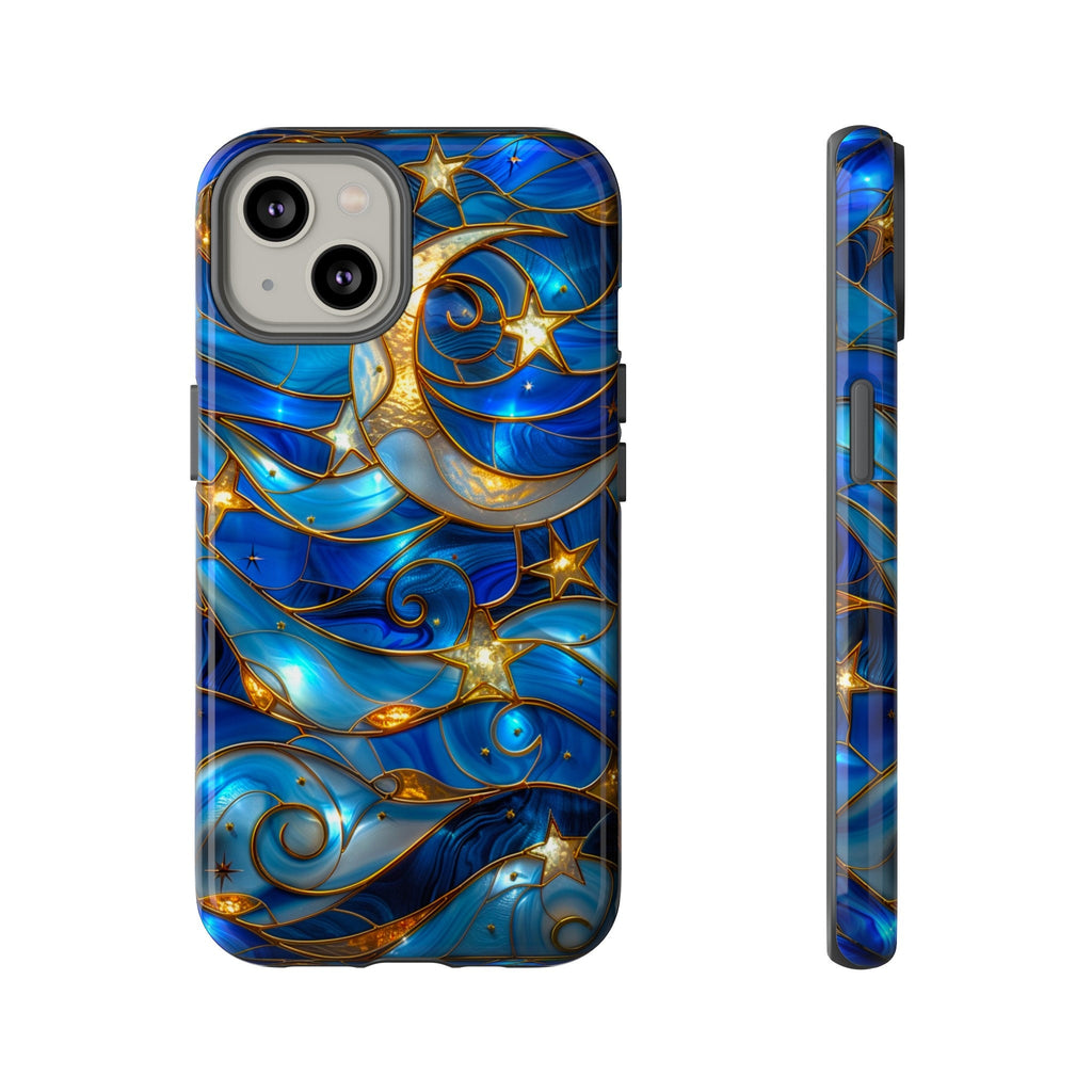 Stained Glass Celestial Moon Phone Case | Stained Glass Effect Stars And Moon Phone Cover iPhone 15 14 13 | Pixel 8 7 | Samsung S24 S23 S22