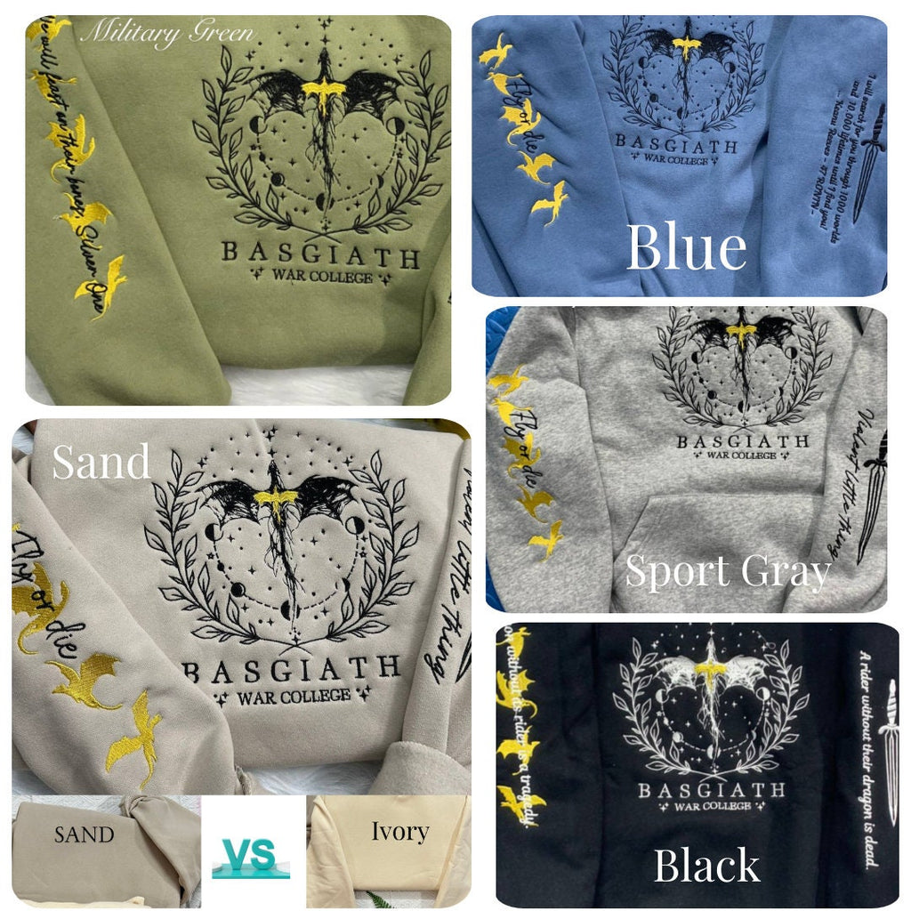 Fourth Wing Embroidered Sweatshirt,Custom Basgiath War College, Dragon Rider,Violet Sorrengail,Rebecca Yorros,Xaden Riorson,Fantasy Reader