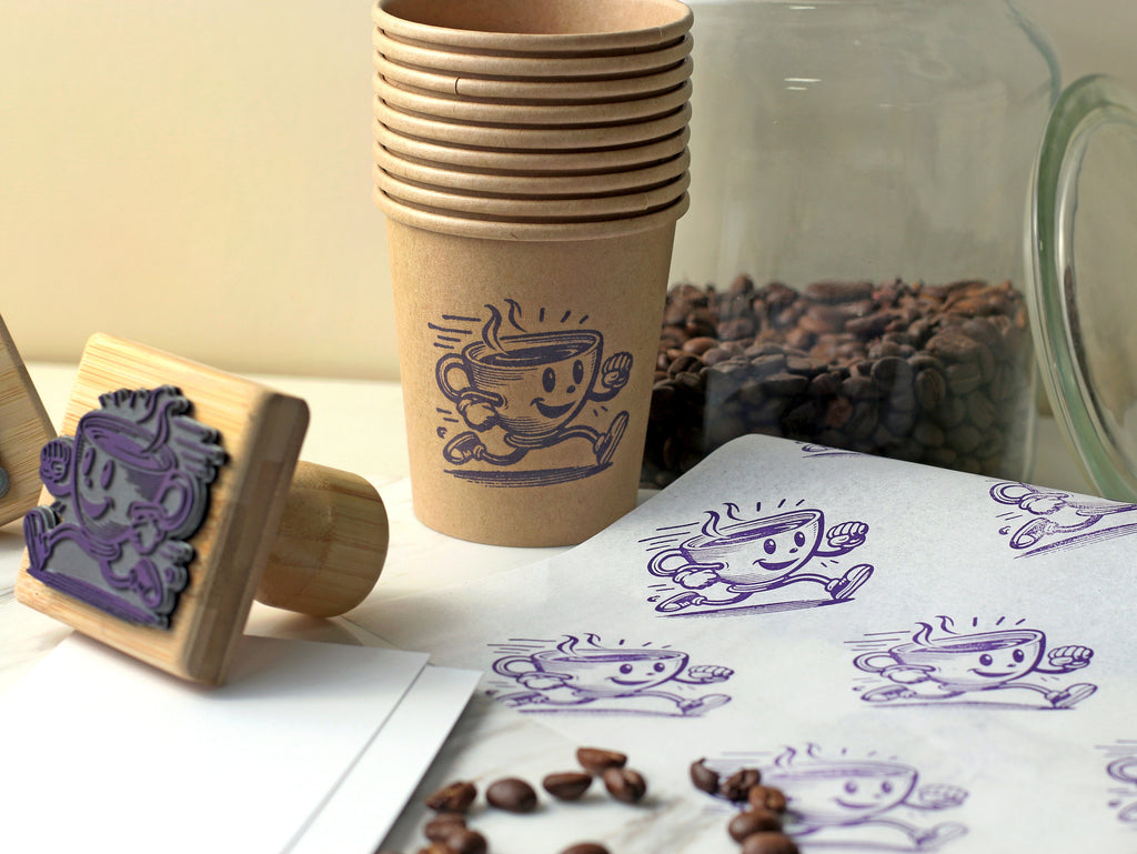 Custom Logo Wood Stamp for Business, Coffee Cup Stamp, Wedding Stamp with Ink Pad, Small Business Rubber Stamps, Kraft Paper Bag Branding, Small & Large Stamps for Mailers