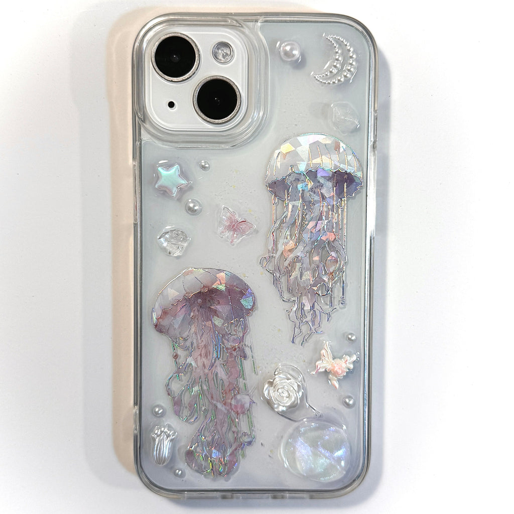 white pearl jellyfish phone case