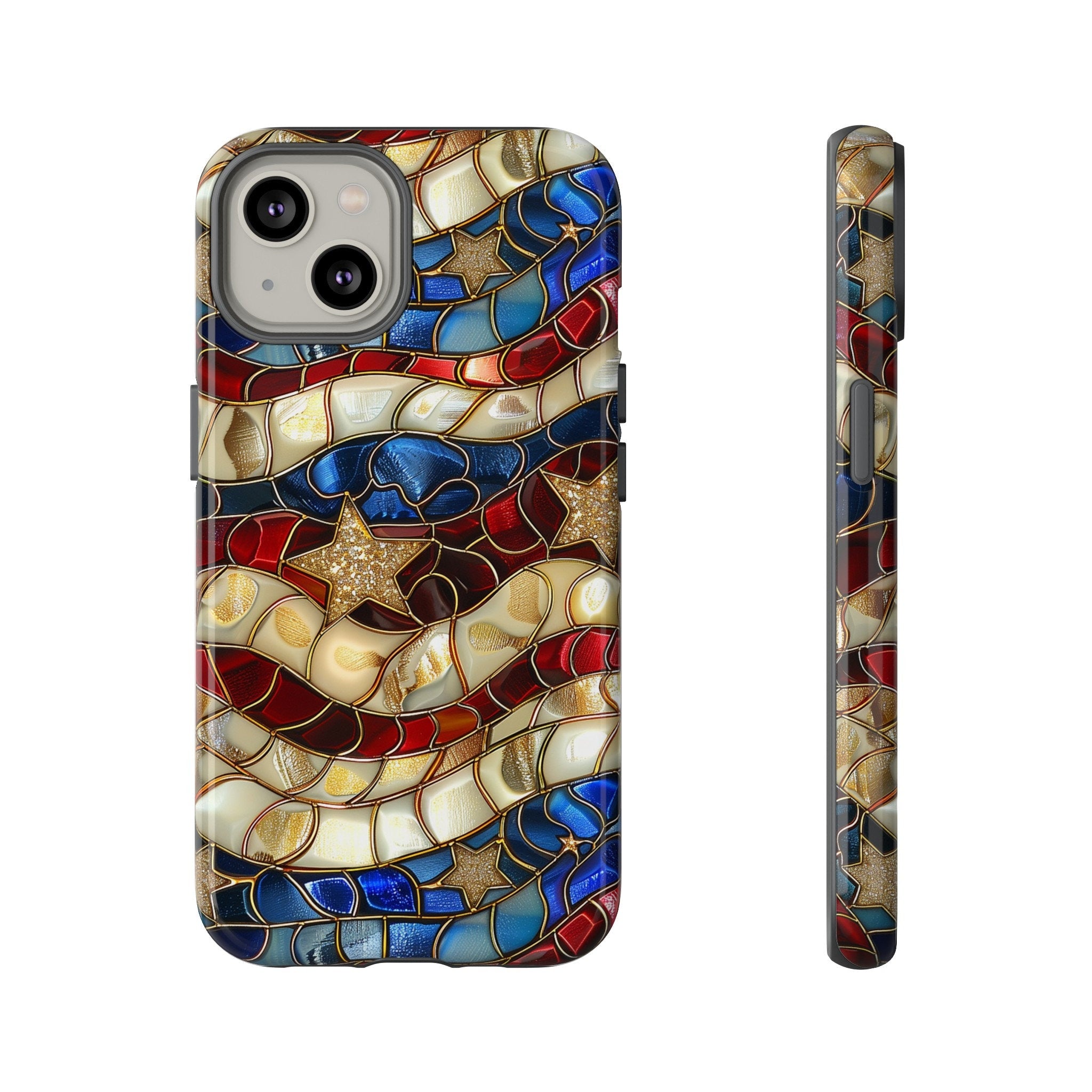 Red White Blue Stained Glass Phone Case | 4th Of July American Flag Design | iPhone 15 14 Pro Max, Google Pixel 8 7, Samsung Galaxy S24 S22
