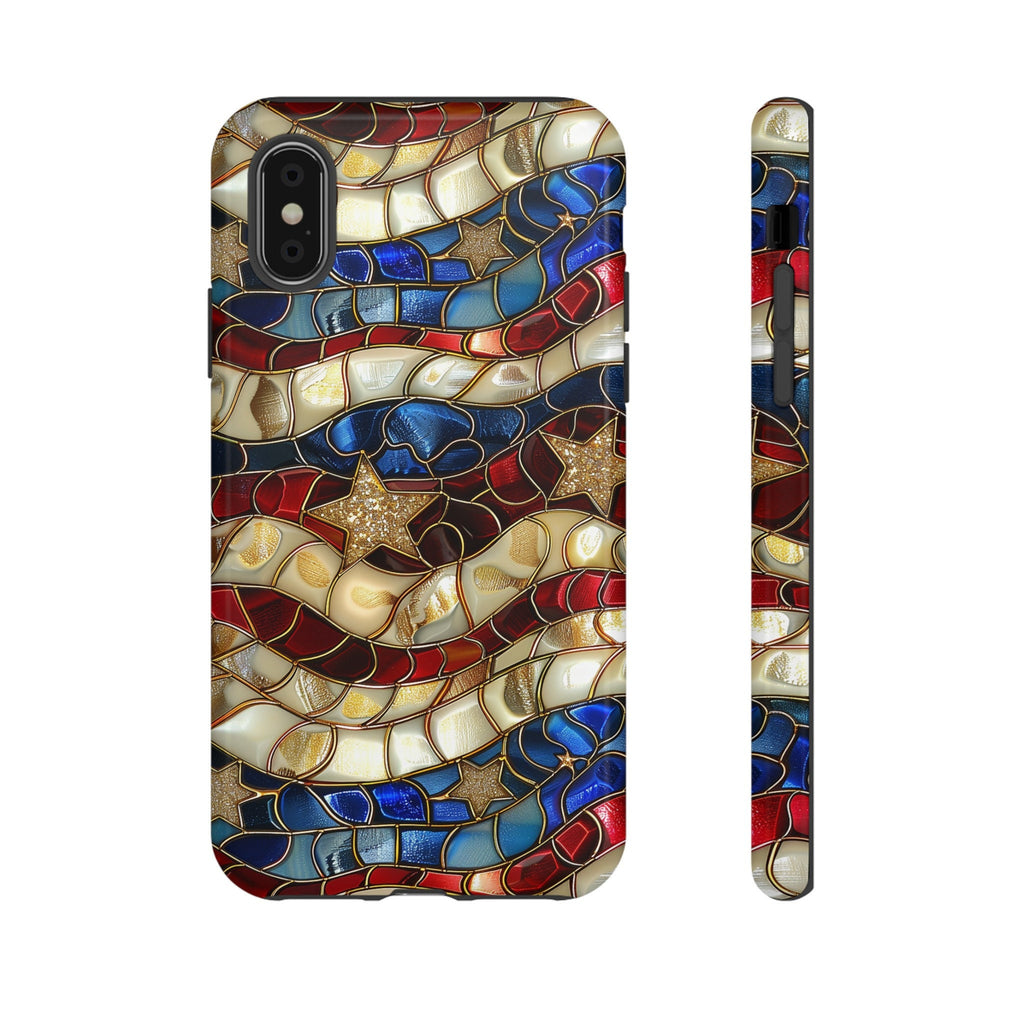 Red White Blue Stained Glass Phone Case | 4th Of July American Flag Design | iPhone 15 14 Pro Max, Google Pixel 8 7, Samsung Galaxy S24 S22