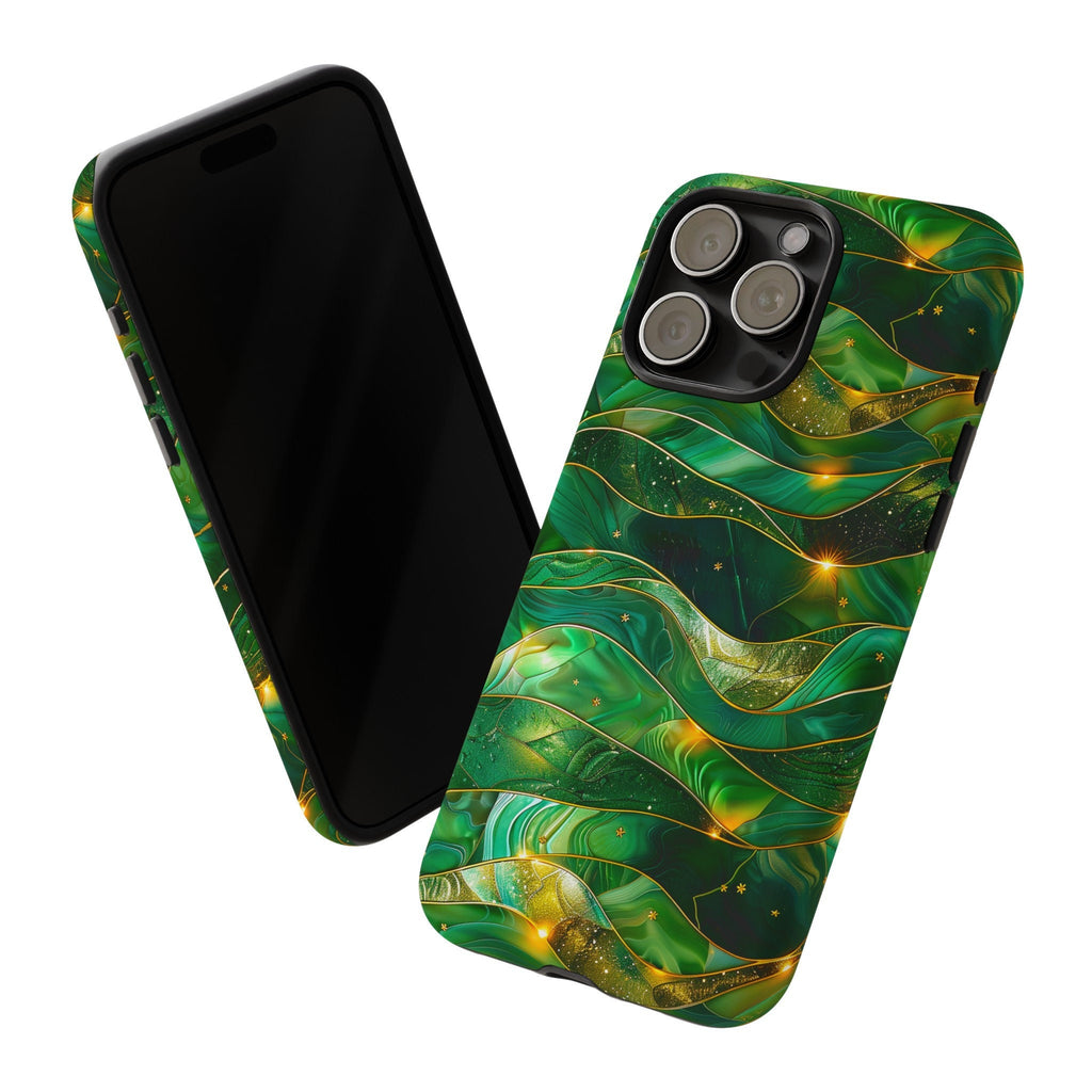 Green Stained Glass Celestial Phone Case | Emerald Gold Faux Stain Glass Stars Phone Cover | iPhone Pro Max | Pixel Pro | Samsung Ultra Plus