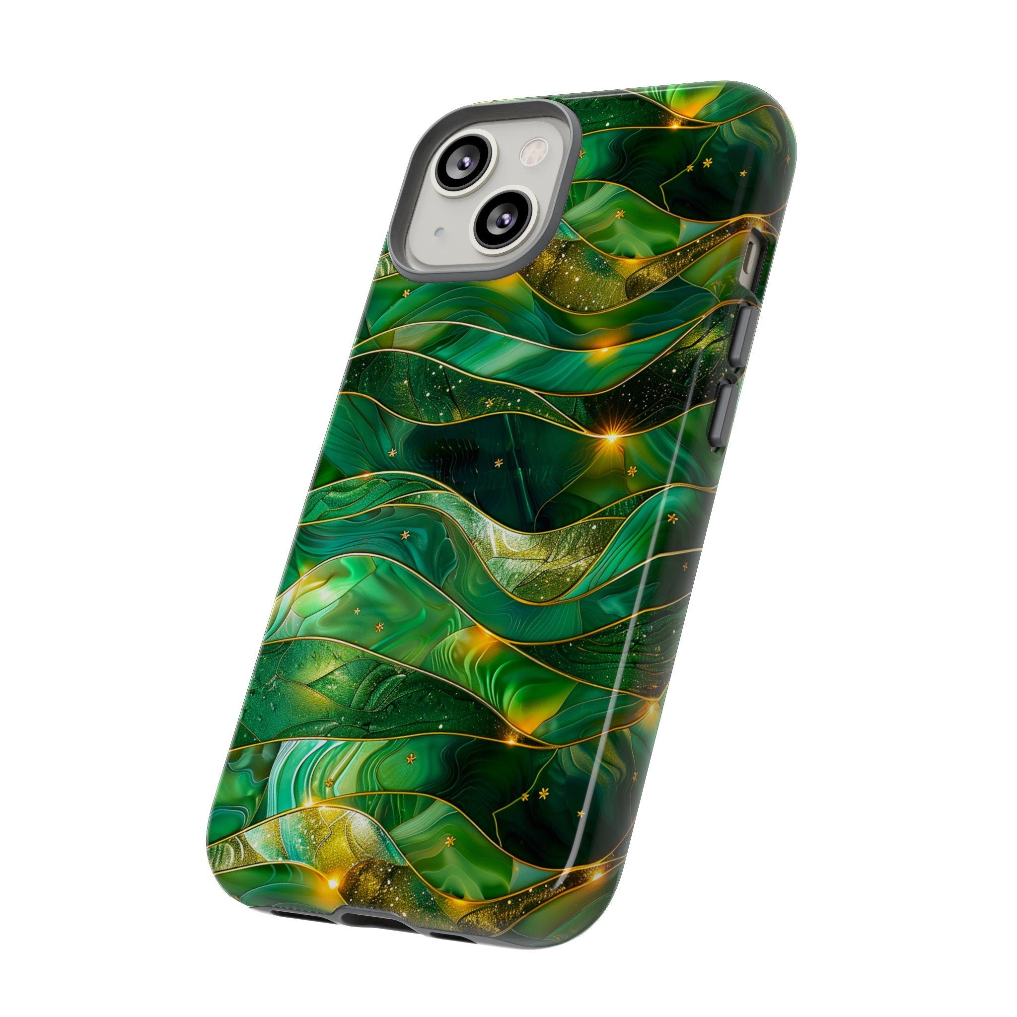 Green Stained Glass Celestial Phone Case | Emerald Gold Faux Stain Glass Stars Phone Cover | iPhone Pro Max | Pixel Pro | Samsung Ultra Plus