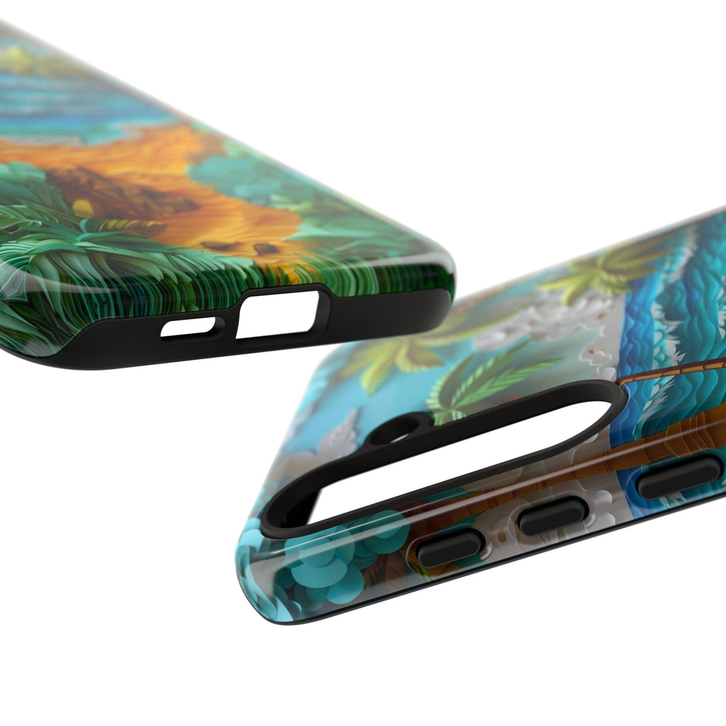 Paper Quilling Sunset Beach Phone Case, Faux Paper Hawaiian Shoreline Wave Design, iPhone 15 14 13 Pro Max, Pixel 8 7, Samsung S24 S23 Ultra