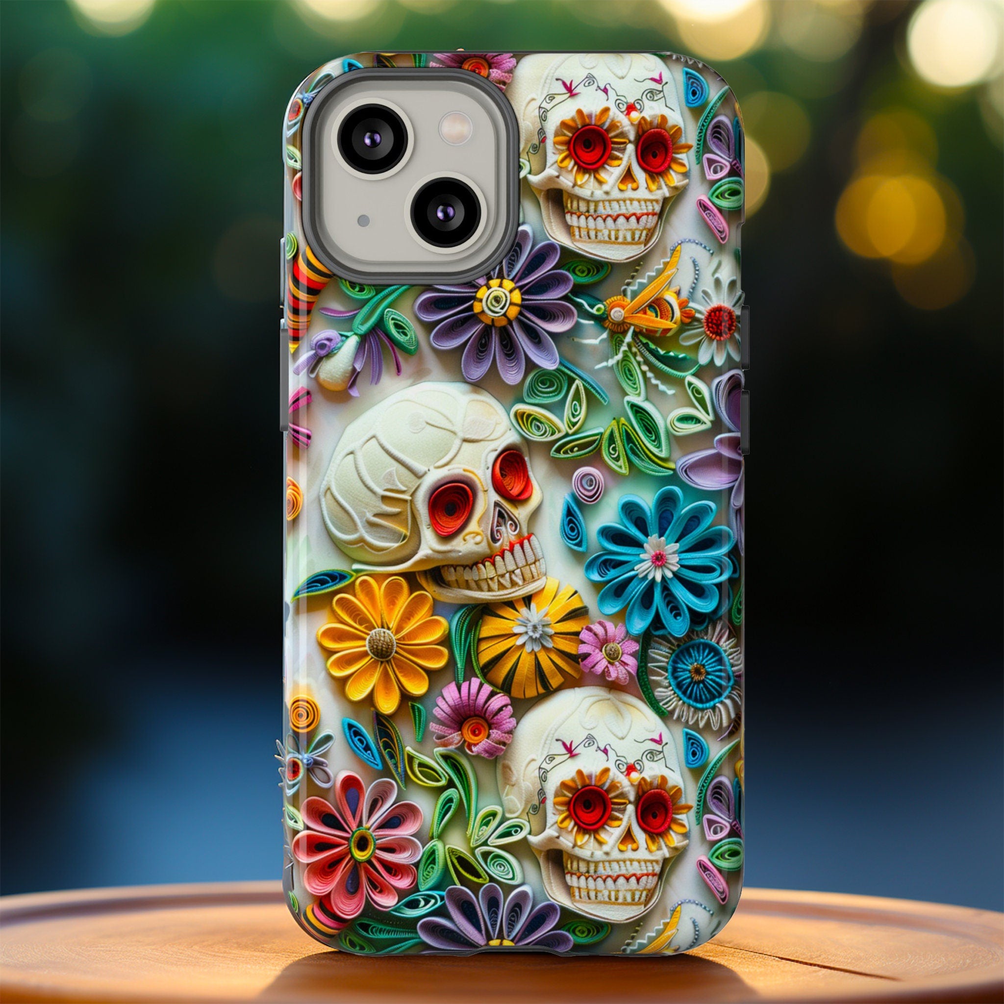 Paper Quilling Floral Skull Phone Case, 3D Faux Paper Gothic Art Design, iPhone 15 14 13 Pro Max Mini, Pixel 8 7, Samsung S24 S23 Plus Ultra