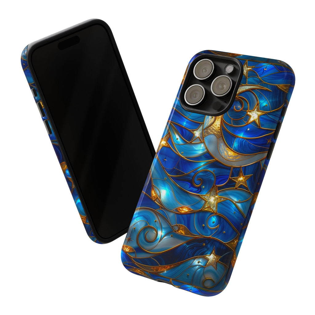 Stained Glass Celestial Moon Phone Case | Stained Glass Effect Stars And Moon Phone Cover iPhone 15 14 13 | Pixel 8 7 | Samsung S24 S23 S22