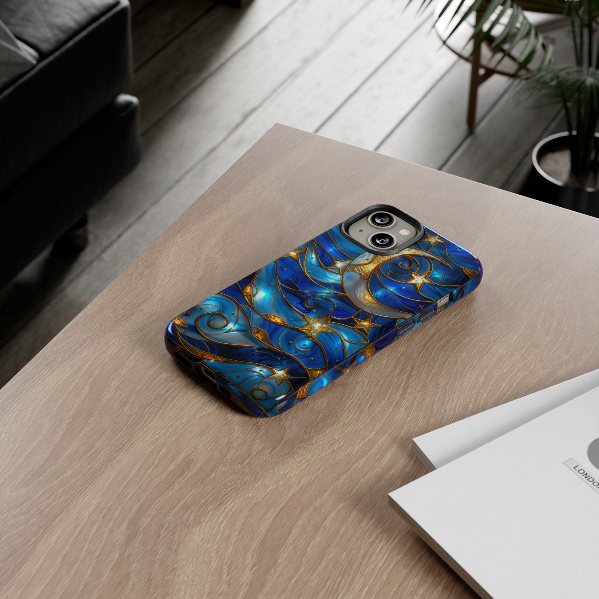 Stained Glass Celestial Moon Phone Case | Stained Glass Effect Stars And Moon Phone Cover iPhone 15 14 13 | Pixel 8 7 | Samsung S24 S23 S22