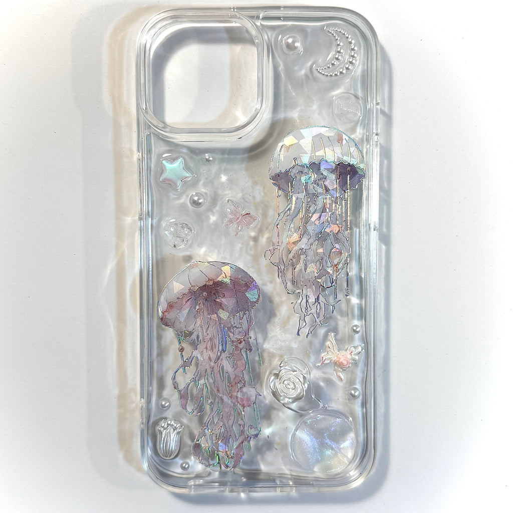 white pearl jellyfish phone case