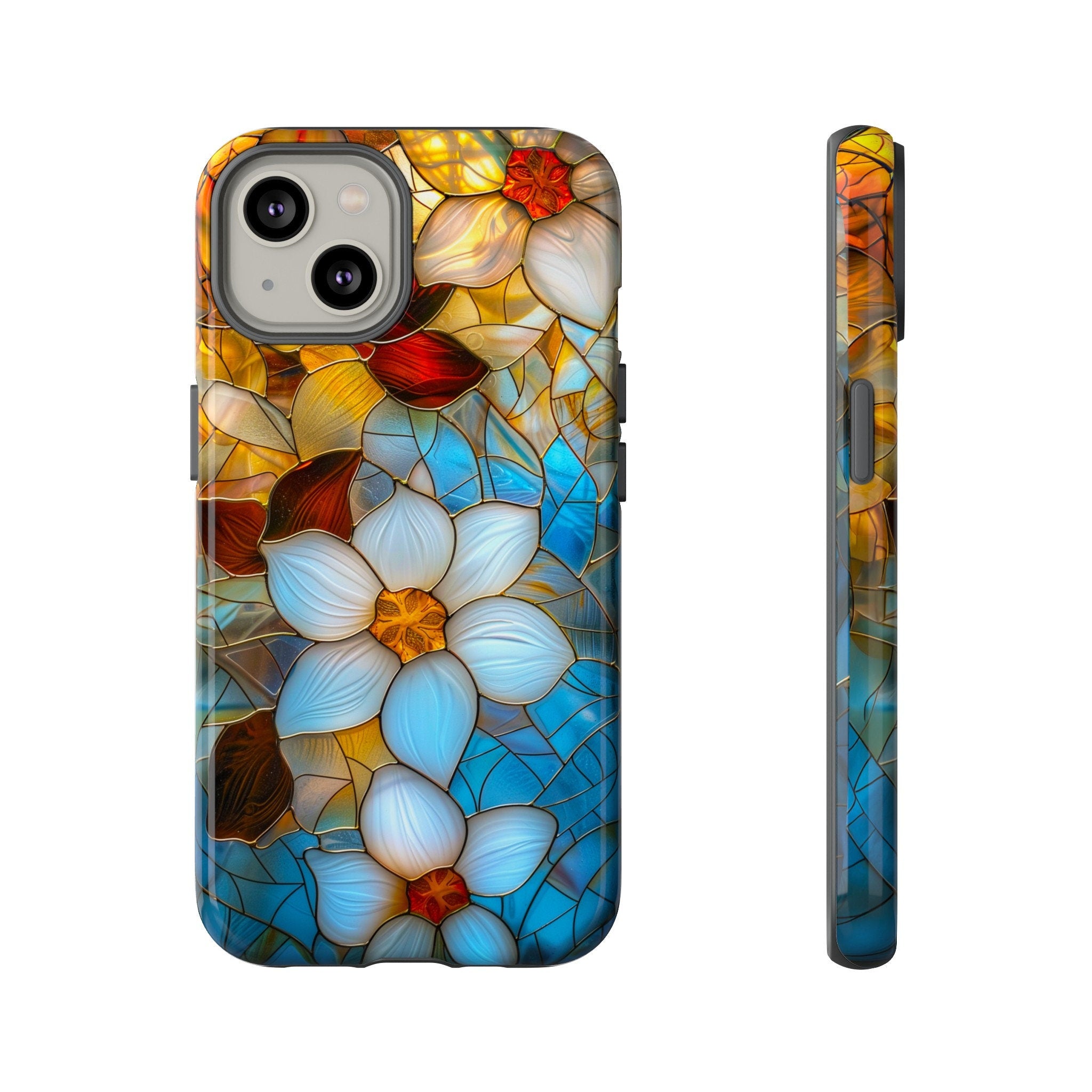 Floral Stained Glass Phone Case, Stained Glass Flower Blossoms Phone Cover, iPhone 15 Pro Max, Google Pixel Pro, Samsung Galaxy Plus Ultra