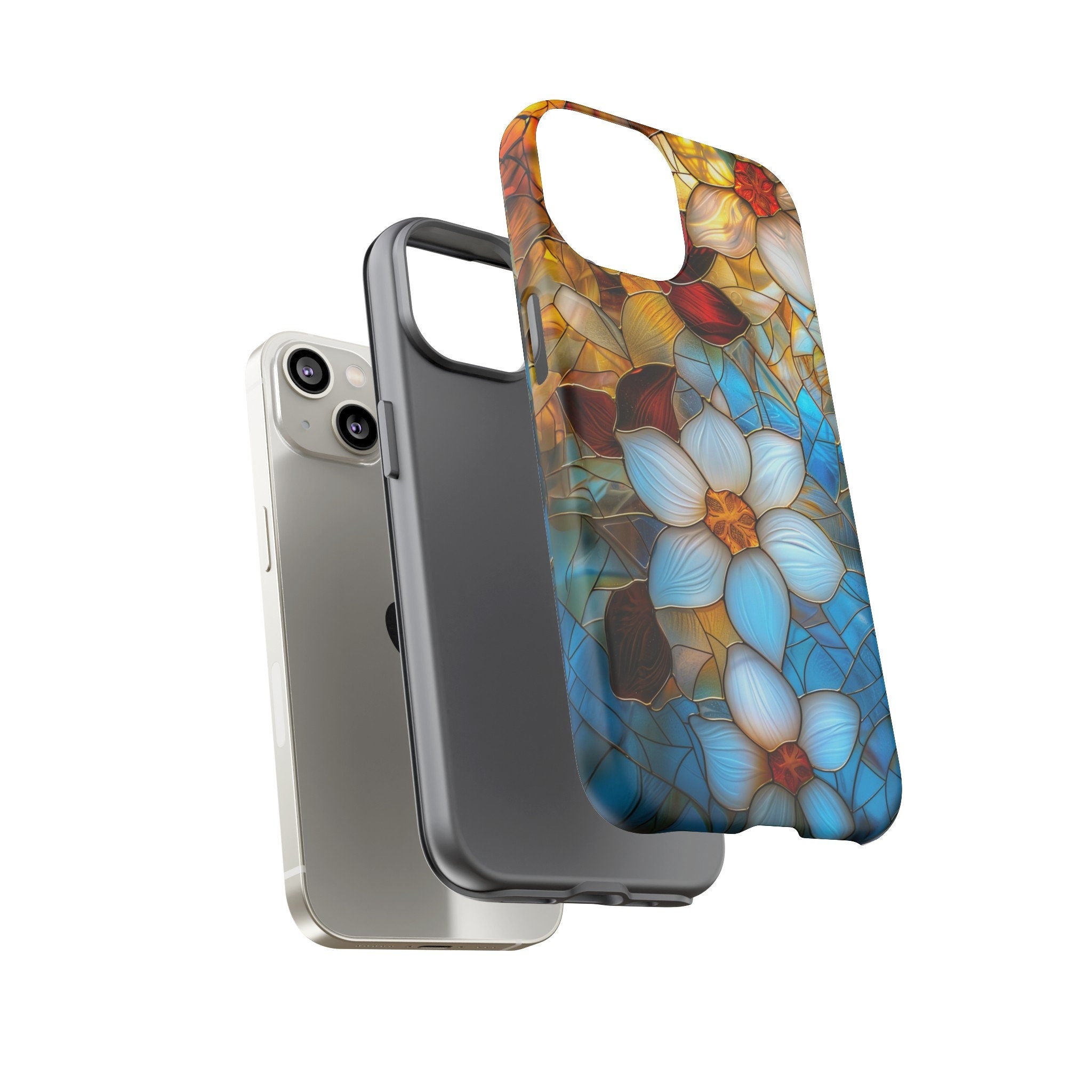 Floral Stained Glass Phone Case, Stained Glass Flower Blossoms Phone Cover, iPhone 15 Pro Max, Google Pixel Pro, Samsung Galaxy Plus Ultra