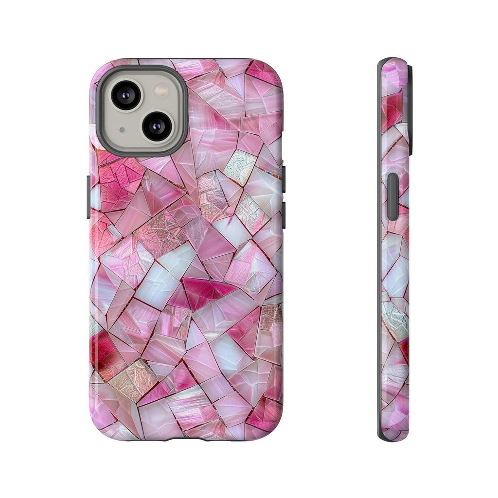 Cute Pink Stained Glass Phone Case, Pink Crystal Aesthetic Phone Cover, iPhone Pro Max, Google Pixel Pro, Samsung Galaxy Plus Ultra