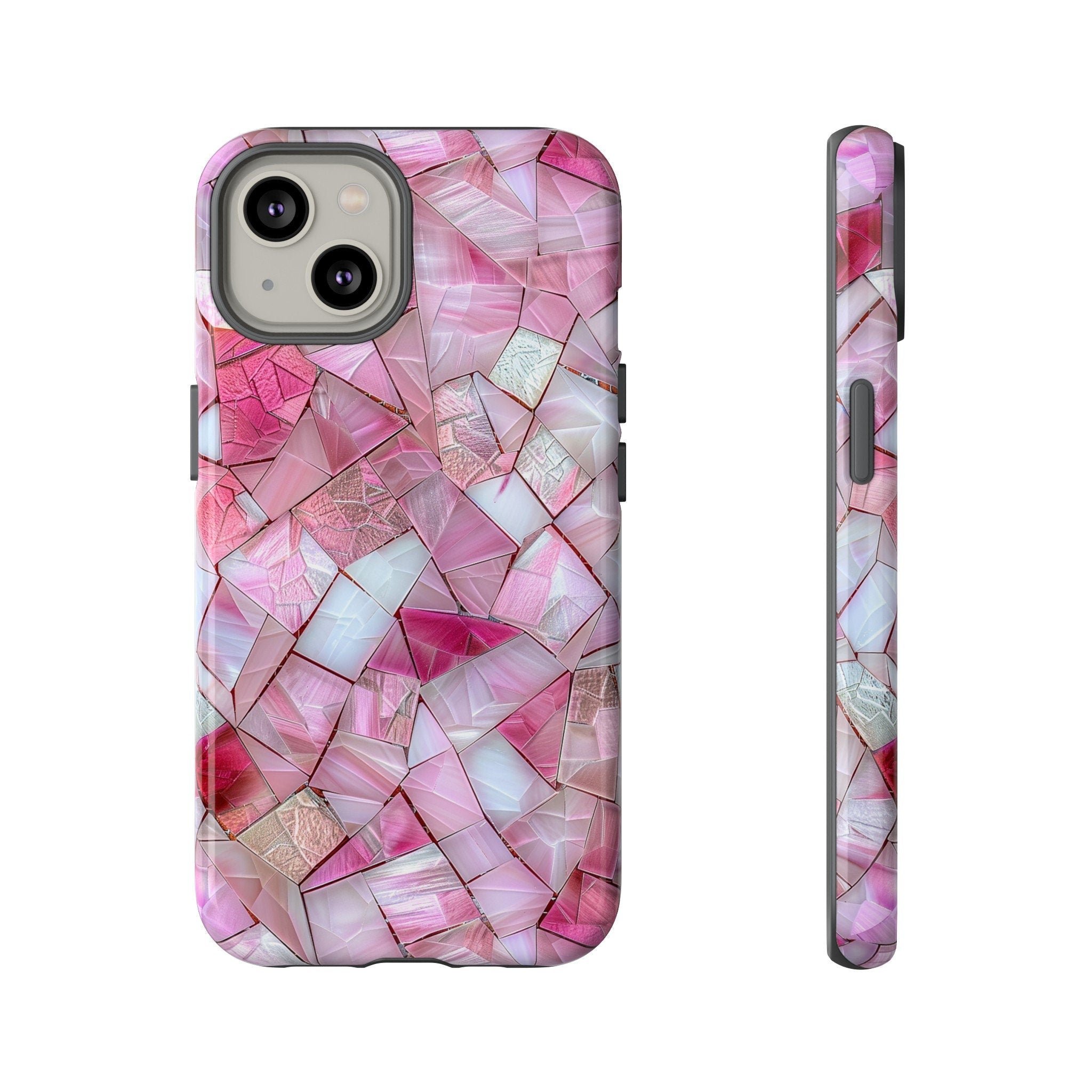 Cute Pink Stained Glass Phone Case, Pink Crystal Aesthetic Phone Cover, iPhone Pro Max, Google Pixel Pro, Samsung Galaxy Plus Ultra