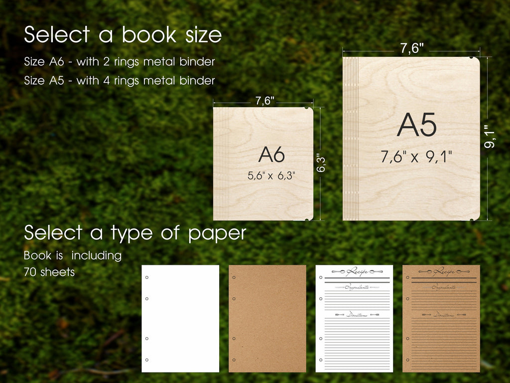 Personalized Wooden Recipe Book Binder Custom Journal Cookbook Notebook Fathers Day gift Daddy Gift Daughter Birthday Gift Gift Moms