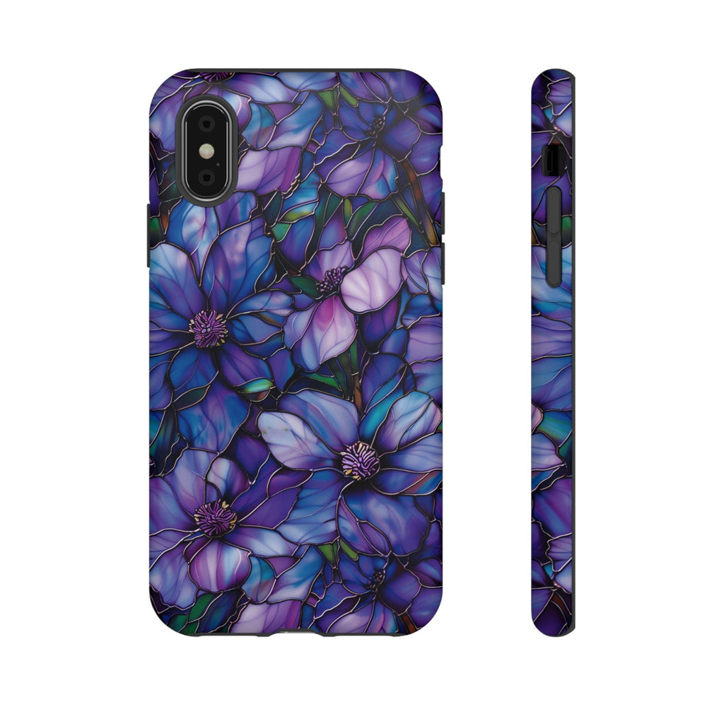 Floral Stained Glass Phone Case, Stained Glass Flower Blossoms Phone Cover, iPhone 15 Pro Max, Google Pixel Pro, Samsung Galaxy Plus Ultra