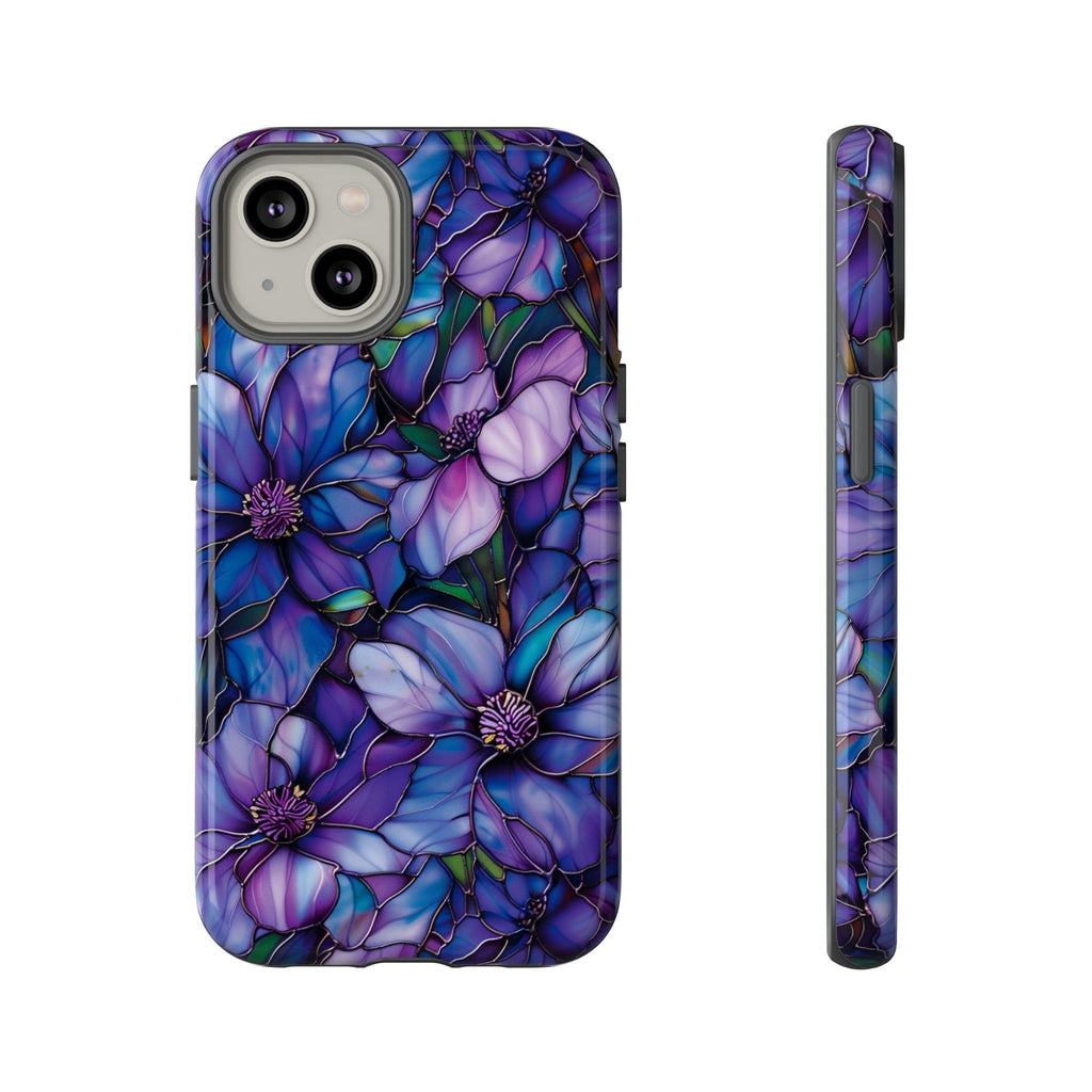 Floral Stained Glass Phone Case, Stained Glass Flower Blossoms Phone Cover, iPhone 15 Pro Max, Google Pixel Pro, Samsung Galaxy Plus Ultra