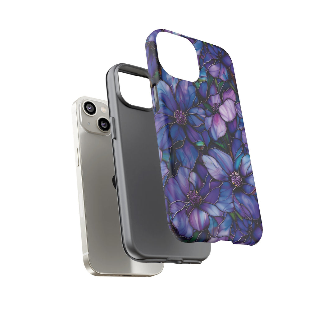 Floral Stained Glass Phone Case, Stained Glass Flower Blossoms Phone Cover, iPhone 15 Pro Max, Google Pixel Pro, Samsung Galaxy Plus Ultra