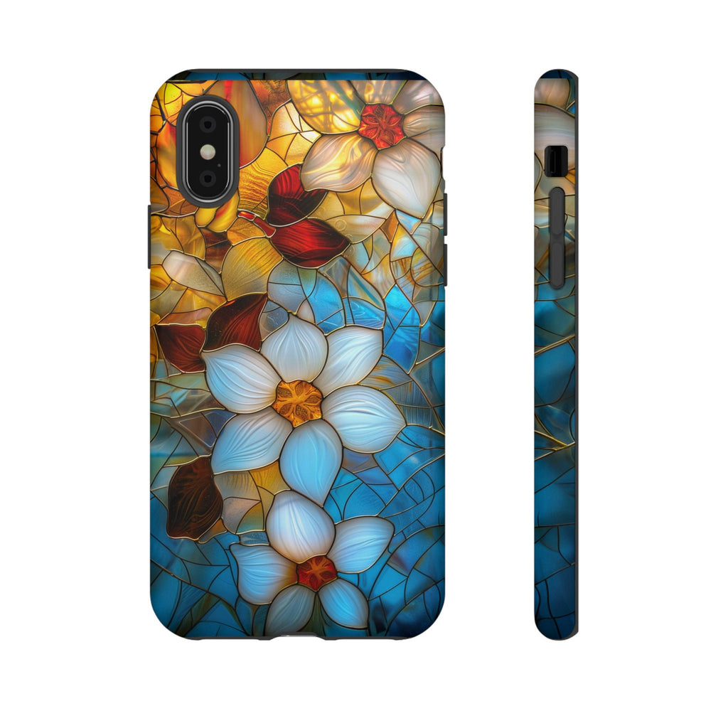 Floral Stained Glass Phone Case, Stained Glass Flower Blossoms Phone Cover, iPhone 15 Pro Max, Google Pixel Pro, Samsung Galaxy Plus Ultra