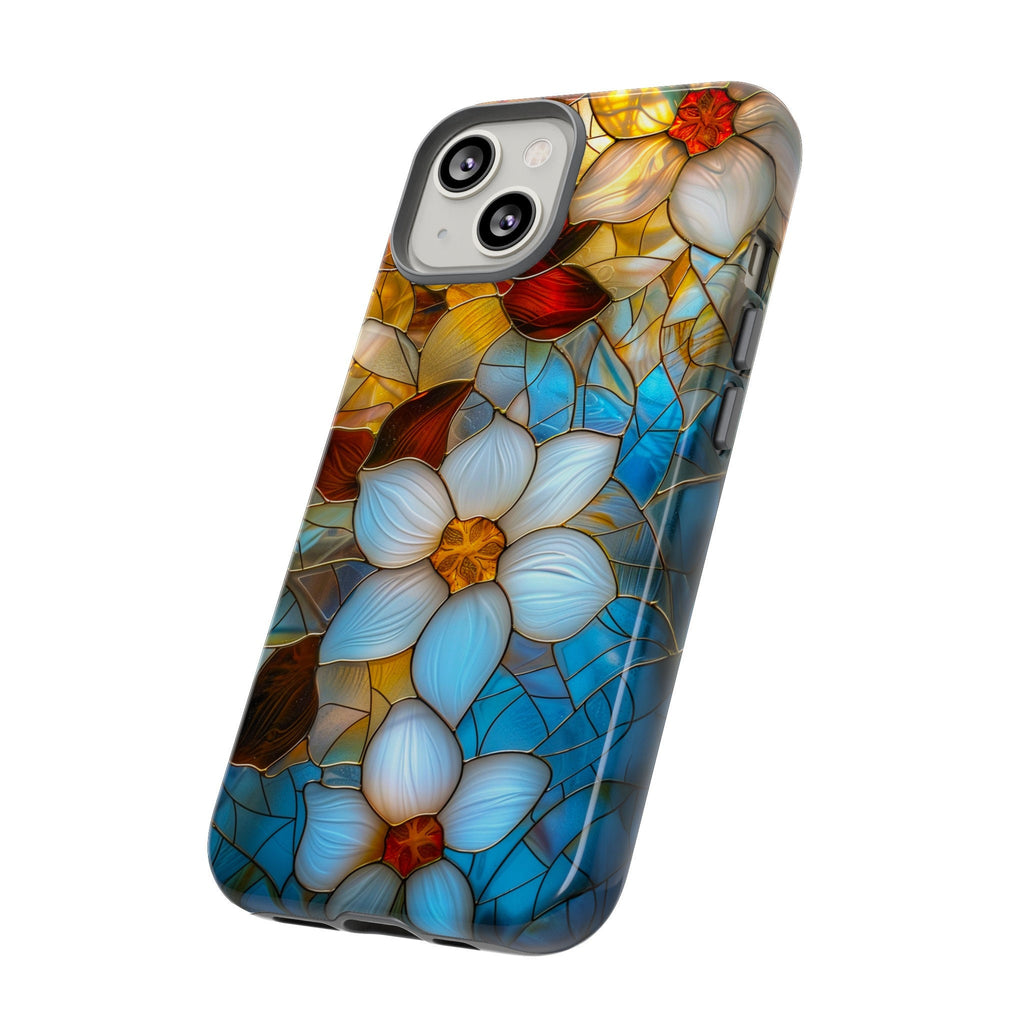 Floral Stained Glass Phone Case, Stained Glass Flower Blossoms Phone Cover, iPhone 15 Pro Max, Google Pixel Pro, Samsung Galaxy Plus Ultra