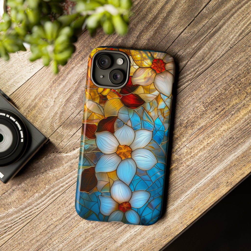 Floral Stained Glass Phone Case, Stained Glass Flower Blossoms Phone Cover, iPhone 15 Pro Max, Google Pixel Pro, Samsung Galaxy Plus Ultra
