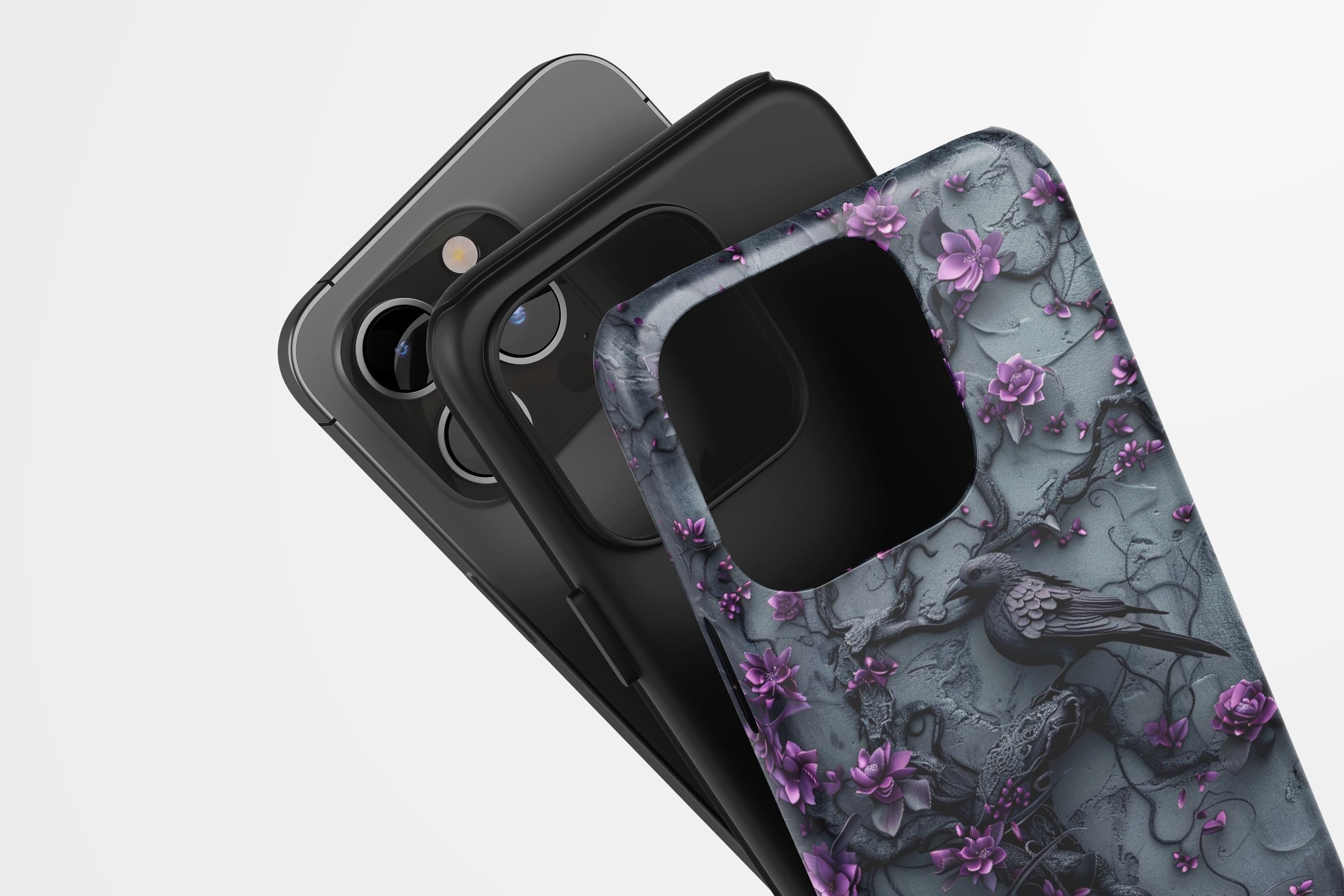 Goth Gothic Dark Spooky Raven Crow Phone Case Witchy Purple Tree Flower iPhone 15 14 13 12 11 8 Pro Max X XS XR Pixel Samsung S23 S24+ Gift