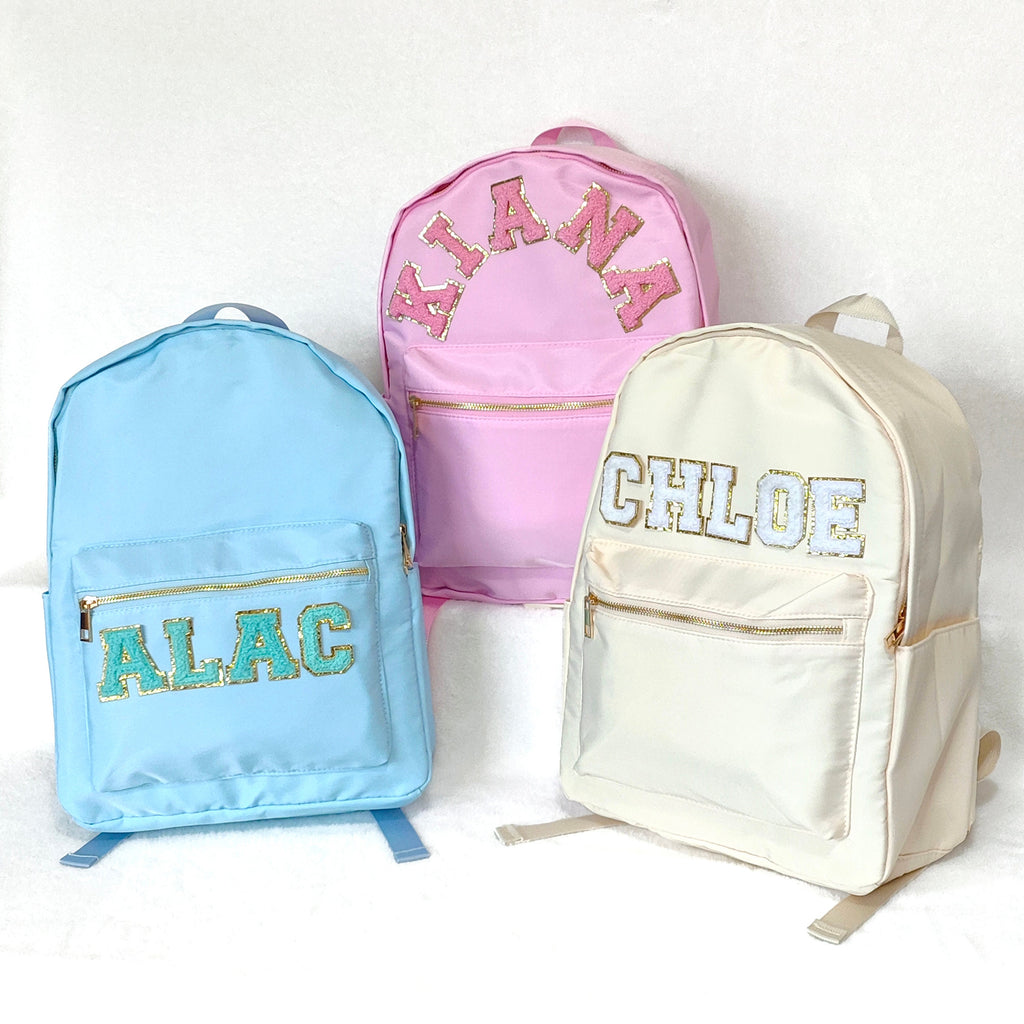 Sewn Patches Backpack Personalized Nylon Backpack with Patch Chenille Letter Custom School Bag Kids Back to School Lunch Box Bag Lunch Bag