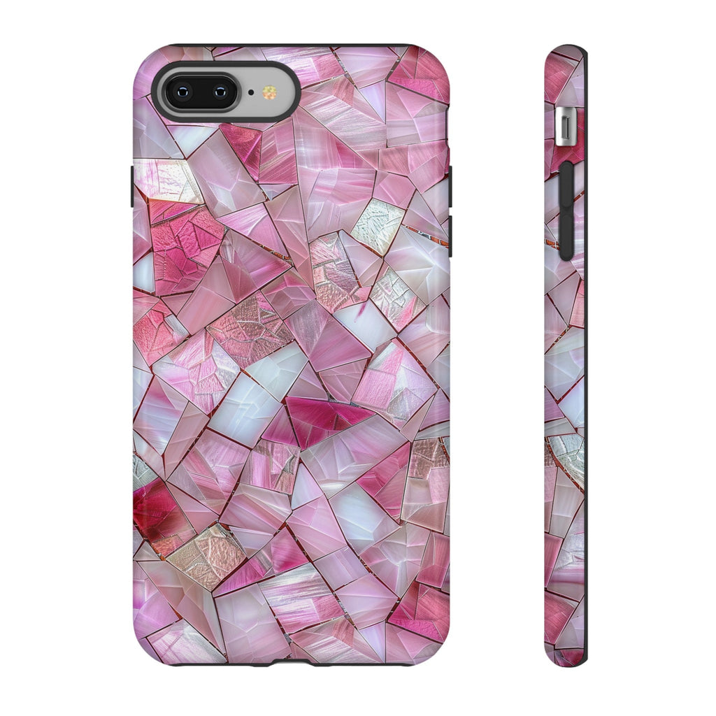Cute Pink Stained Glass Phone Case, Pink Crystal Aesthetic Phone Cover, iPhone Pro Max, Google Pixel Pro, Samsung Galaxy Plus Ultra