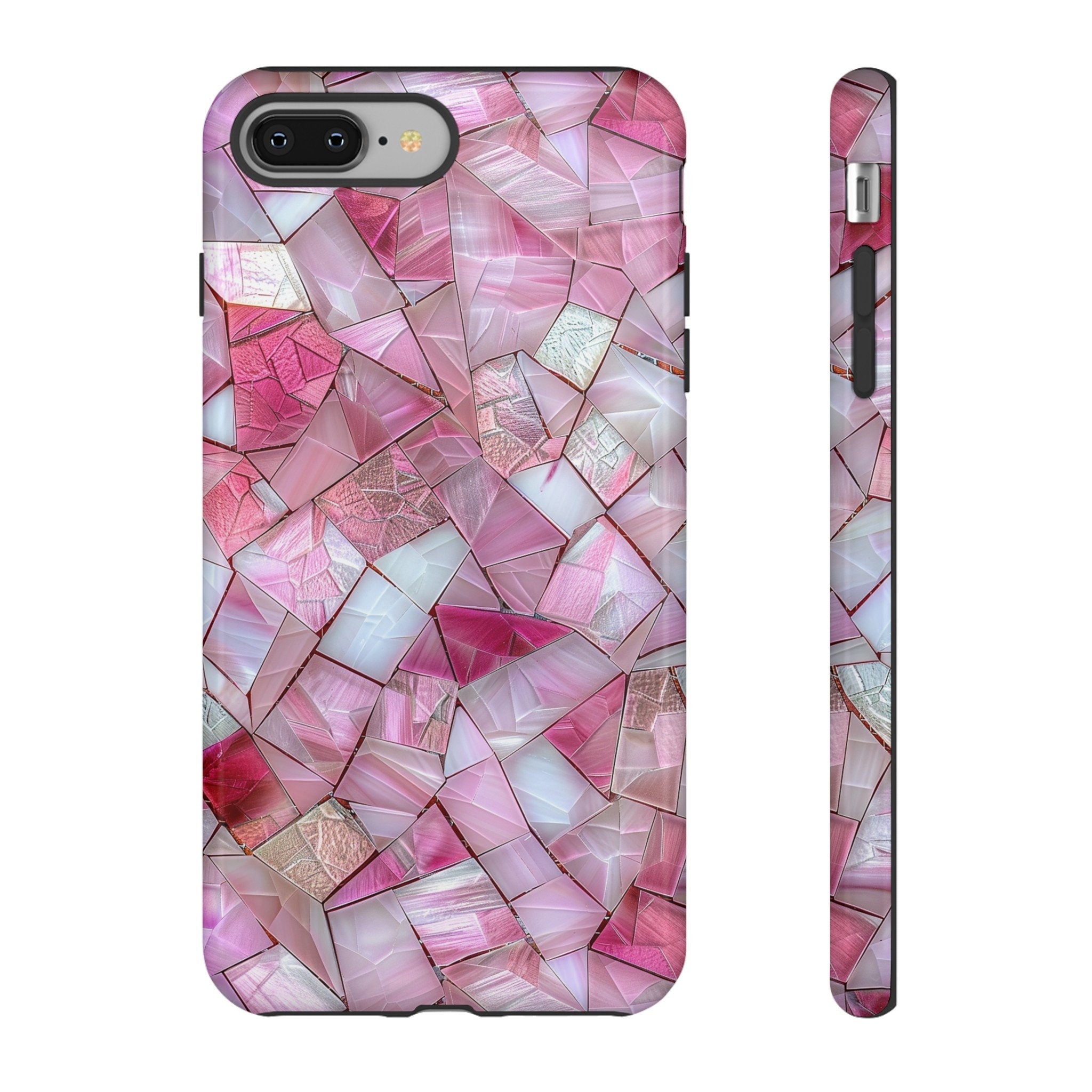 Cute Pink Stained Glass Phone Case, Pink Crystal Aesthetic Phone Cover, iPhone Pro Max, Google Pixel Pro, Samsung Galaxy Plus Ultra