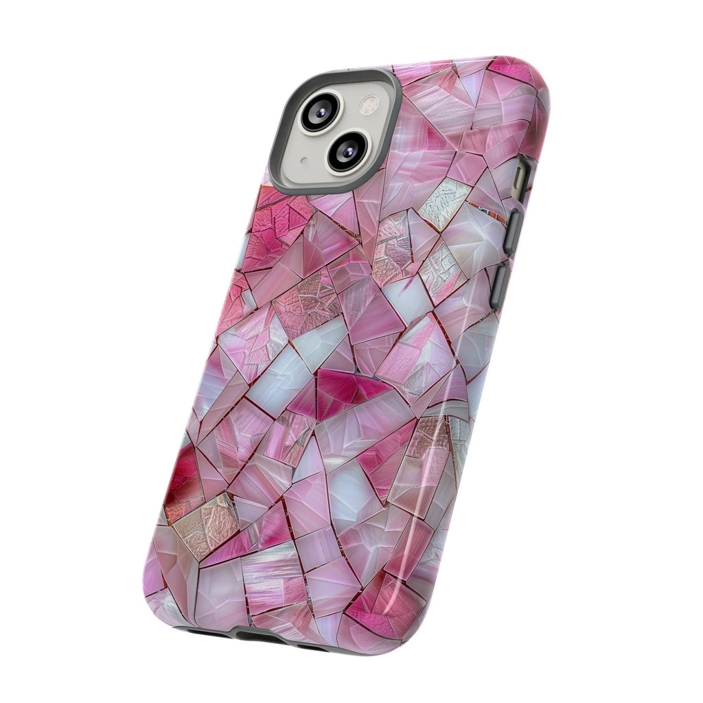 Cute Pink Stained Glass Phone Case, Pink Crystal Aesthetic Phone Cover, iPhone Pro Max, Google Pixel Pro, Samsung Galaxy Plus Ultra