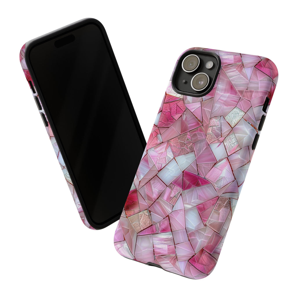 Cute Pink Stained Glass Phone Case, Pink Crystal Aesthetic Phone Cover, iPhone Pro Max, Google Pixel Pro, Samsung Galaxy Plus Ultra